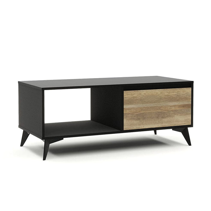 elevenpast Entertainment Centers & TV Stands 1 Drawer with Open Shelve Lisbon Cofee Table Black with Oak Melamine LISBON/L8