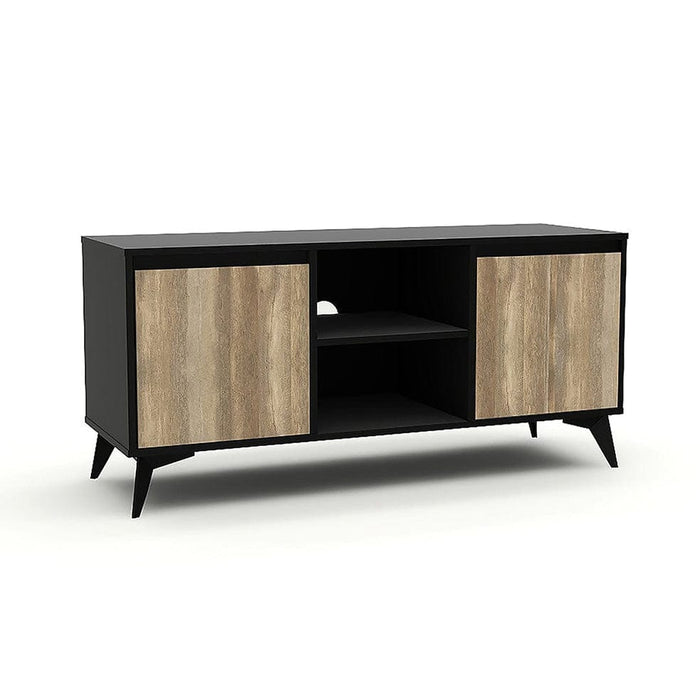 elevenpast Entertainment Centers & TV Stands 2 Doors Lisbon Plasma Unit 1.2m Black with Oak Melamine LISBONL38