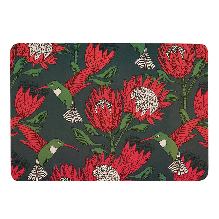 elevenpast Decor Red & Gunmetal Protea Melamine Placemat | Four Colours MelaminePlacematsPROTEARG