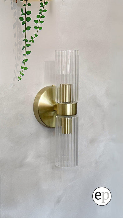 elevenpast Wall Light Flow Fluted Glass and Gold Metal Wall Light RG10351