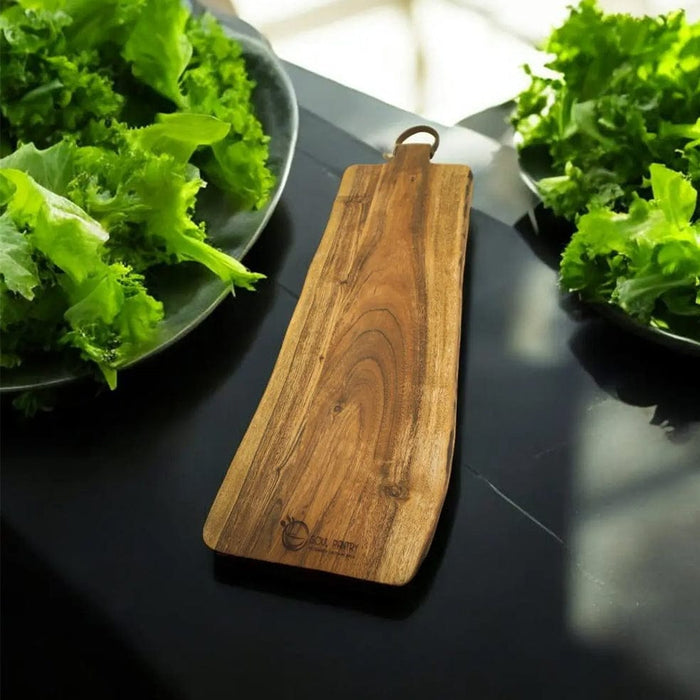 elevenpast board Acacia Rectangular Edged Chopping Board with Leather Handle SG038