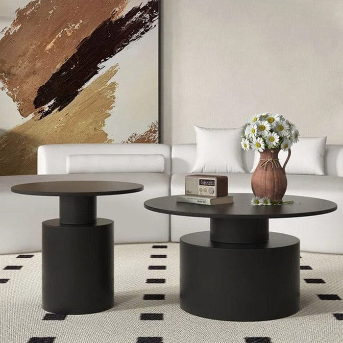 elevenpast Coffee Tables Side Table Totem Nested Wood Coffee and Side Tables Black TOTEMNESTEDCOFFEETABLESETBLACK-1